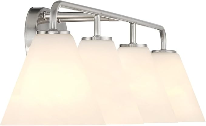 Savoy House 8-2988-4-SN Blair Traditional Vintage White Strie Glass Bathroom Vanity Wall Light, 4-Light 240 Total Watts, 8" H x 35" W, Satin Nickel