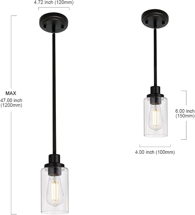 MELUCEE Black Pendant Light 1-Light Modern Dining Room Lighting Fixtures Hanging Mini Chandelier Lighting for Kitchen Island, Pendant Lamp Ceiling Hanging for Stair Hallway