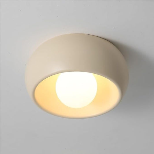 Minimalist Round Close to Ceiling Light Fixtures, Cream Resin Ceiling Lamp Modern Dimmable Small Ceiling Lighting for Hallway Entryway Balconies 11.81"(Beige)