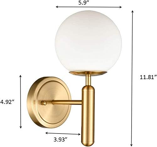 DIRYZON EUL Mid-Century Modern Wall Sconce Golden Globe Glass Wall Light for Bedroom Bathroom Set of 2