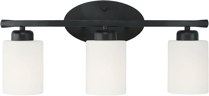 HomePlace by Capital Lighting 115231MB-338 Dixon Modern Soft White Glass Bathroom Vanity Wall Light, 3-Light 300 Total Watts, 9" H x 21" W, Matte Black