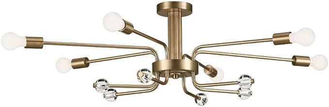 KICHLER Ocala 6-Light Flush Mount, Art Deco Light with Clear Crystal in Champagne Bronze, for Entryways, Home Office, Wet Bar, Dining Nook, or Transition Pieces (12.5" x 24.25" x 41.25"), 52602CPZ