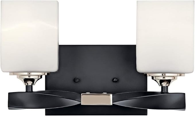Kichler Marette 13.5 inch 2 Light Vanity Light with Satin Etched Cased Opal Glass in a Rich Champagne Bronze, for Bathroom and Powder Rooms, (13.5" W x 8" H), 55001CPZ