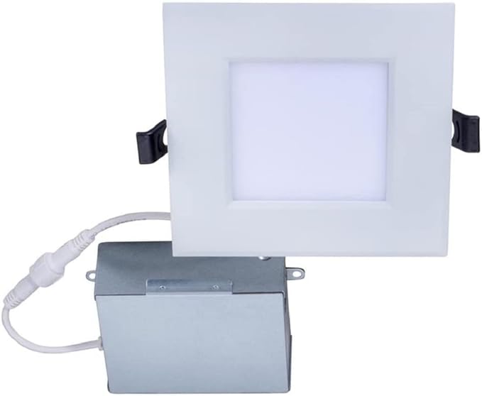 Topaz Square 4 Inch LED Recessed Dimmable Can/Ceiling Light with Junction Box, 9W 5CCT Selectable 2700K,3000K,3500K,4000K,5000K, White