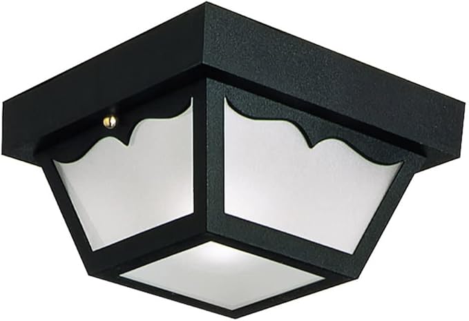 Design House 502872 Traditional 2-Light Outdoor/Indoor Ceiling Light Dimmable with Frosted Glass for Porch Entryway Patio, Black