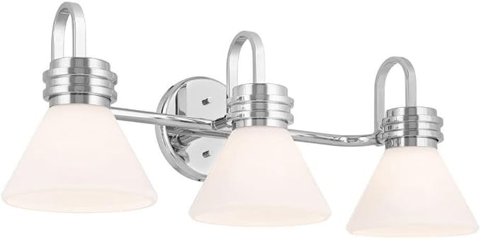 Kichler Farum 26" 3-Light Bathroom Vanity Light Fixture with Opal Glass in Chrome, Modern Wall Mount Over Mirror for Single or Double Vanity (26" x 9.5" x 9.5"), 55155CH