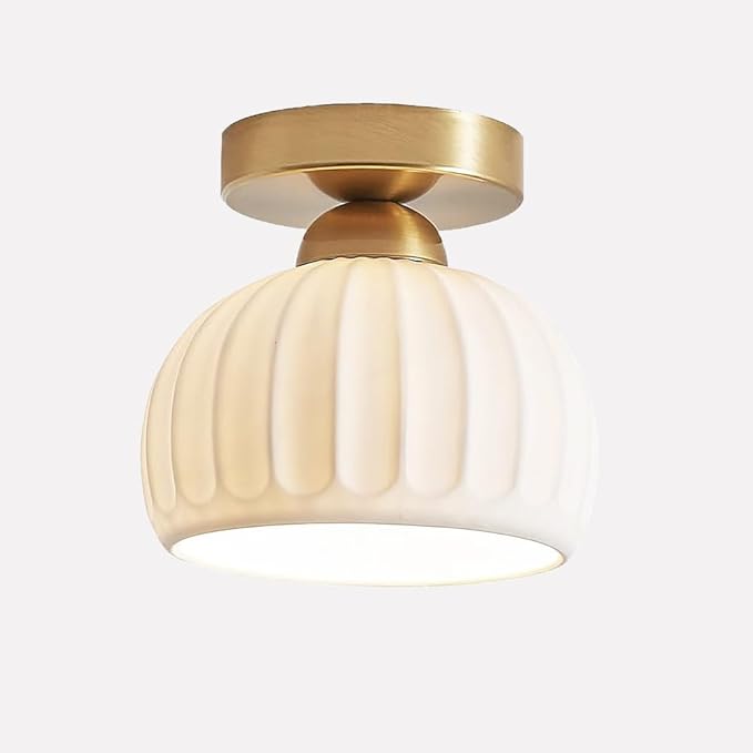 Semi Flush Mount Ceiling Light Fixtures，Small Gold Ceramic Hallway Close to Ceiling Light Farmhouse Light， Small Ceiling Light for Bedroom，Dining Room，Entryway Porch Foyer with E26 Base