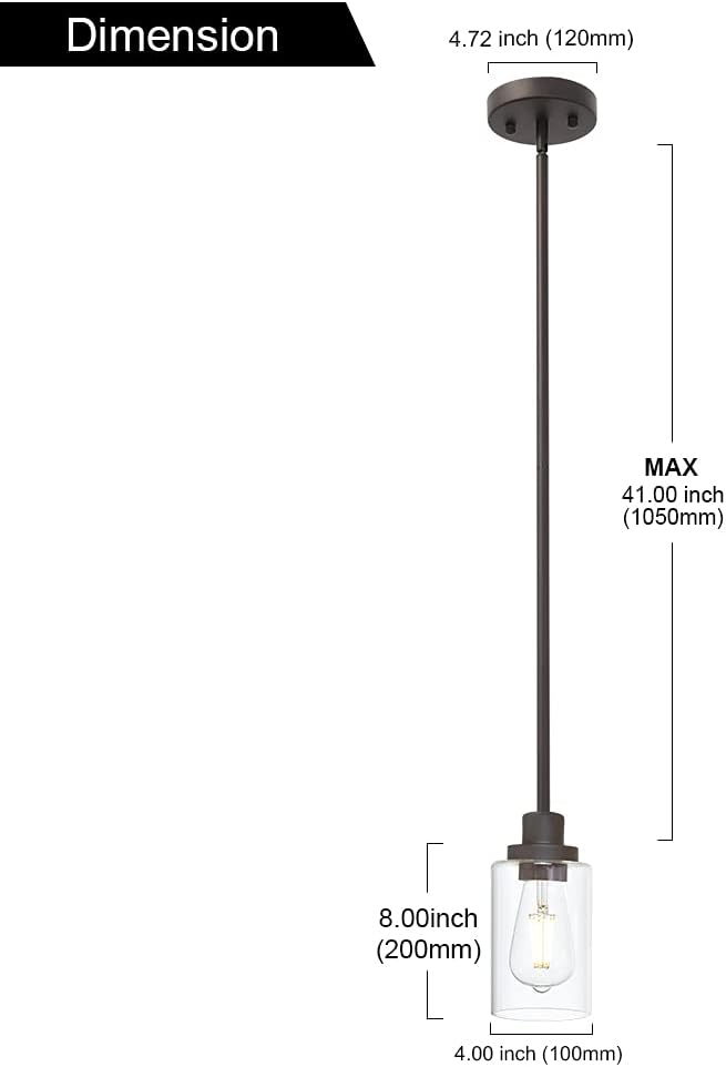 TODOLUZ Vintage 1-Light Hanging Ceiling Fixture Pendant Light, Oil Rubbed Bronze Mini Lighting Chandelier with Clear Glass Shade for Kitchen Island Farmhouse