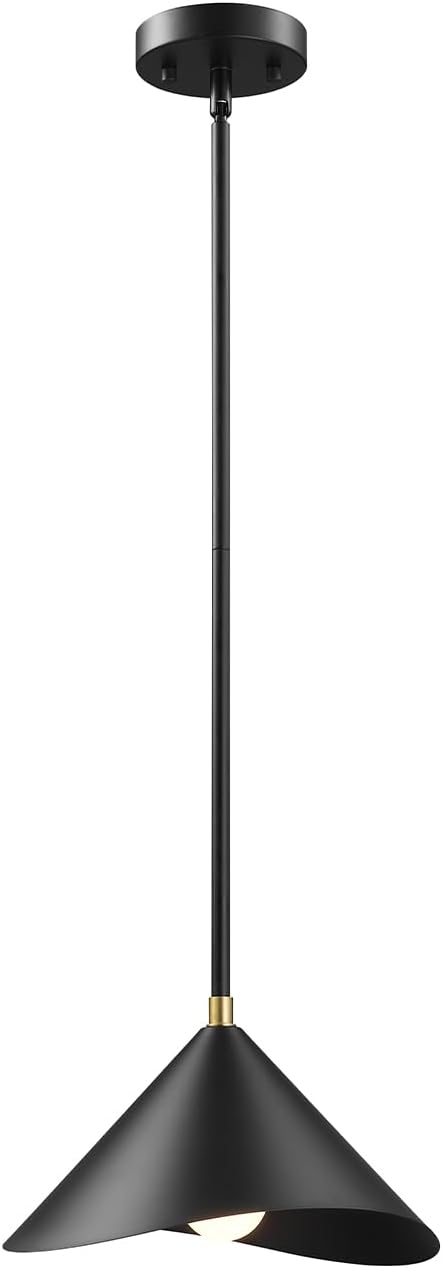 Globe Electric 1-Light Pendant Light, Matte Black Metal Shade with Brass Accent, Organic Modern Ceiling Light for Kitchen Island, Dining Room, or Living Room