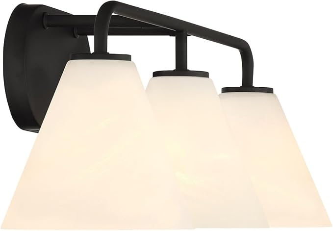 Savoy House 8-2988-3-BK Blair Traditional Vintage White Strie Glass Bathroom Vanity Wall Light, 3-Light 180 Total Watts, 8" H x 26" W, Matte Black