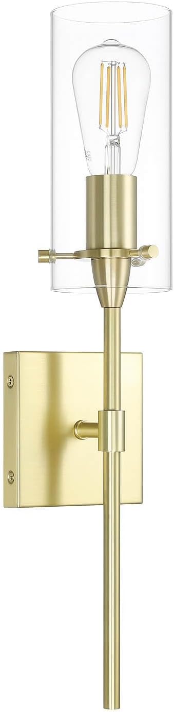 XiNBEi Lighting Gold Wall Sconce Modern Single Bathroom Sconce Light with Clear Glass Brass Wall Light Fixtures for Vanity & Living Room