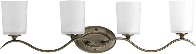 Progress Lighting P2021-20 Inspire Collection Etched Glass Traditional Bath Vanity Light, 4-Light, Antique Bronze