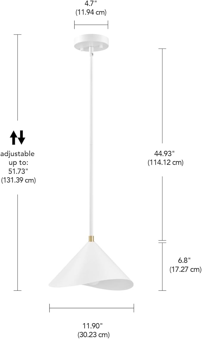 Globe Electric 1-Light Pendant Light, Matte White Metal Shade with Brass Accent, Organic Modern Pendant for Dining Room, Kitchen Island, or Living Room