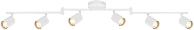 Globe Electric 64000122 47" 6-Light Foldable Track Lighting, Matte White, Cylindrical Shades, Adjustable Pivoting Heads, Modern Ceiling Light Fixture for Kitchen Island, Hallway, or Dining Room