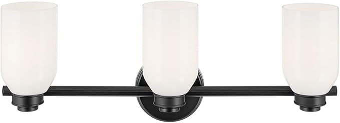 Kichler Shae 24.25" 3-Light Bathroom Vanity Light Fixture with White Opal Glass in Black, Modern Wall Mount Over Mirror for Powder Room (24.25" W x 9" H), 55202BK