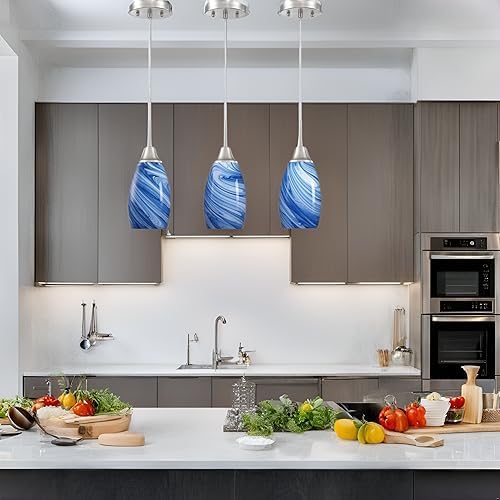 Viinew Mini Glass Pendant Light 1-Pack Dark Blue Marble Art Glass Pendant Lights Kitchen Island Brushed Nickel Finish Hanging Light for Kitchen Over Sink,Dining Room,Foyer,Hallway