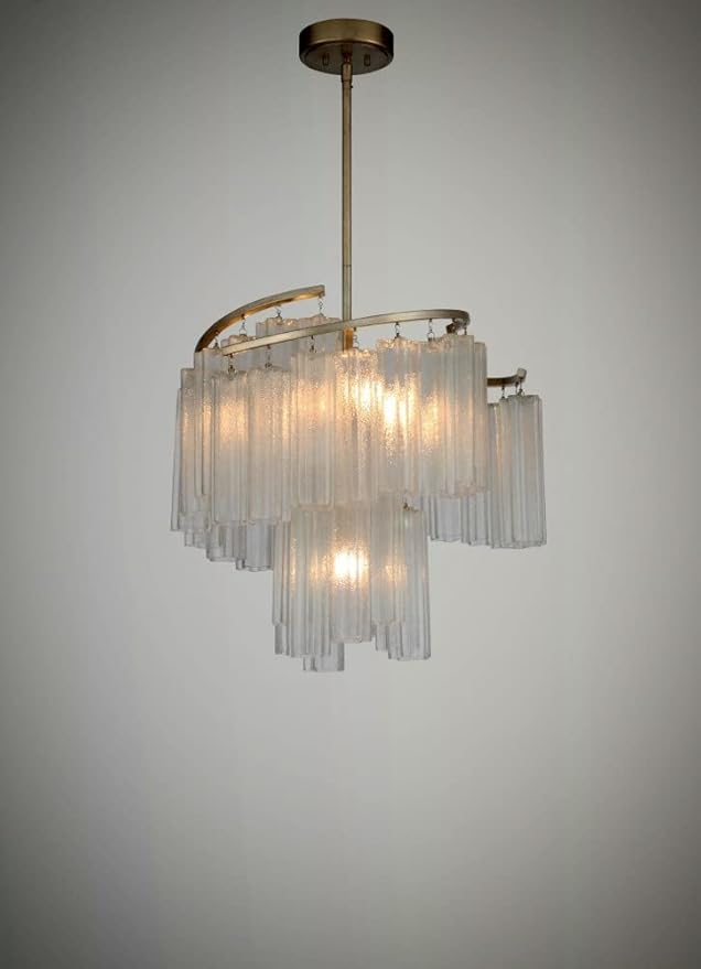 Maxim Lighting Victoria 7-Light Pendant Light | Golden Silver Steel Finish | Waterfall Glass Shade | Contemporary Indoor Light Fixture | Ideal for Kitchen Islands & Dining Rooms | 39575WFLGS