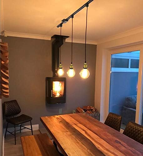 Kiven Set of 2 H Type Track Lighting Mini Pendant Brass Finish with 7 inch Red Twisted Cord and a Black H-Type Track Connection