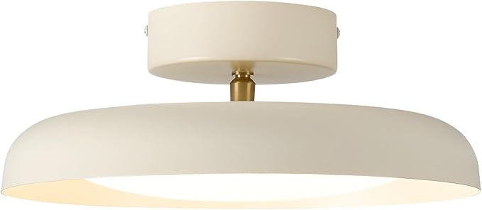 BISAMIYA Modern LED Ceiling Light, Brass Accent 12.6 Inch Semi Flush Mount Ceiling Light, Adjustable Angle Light Fixture, 3000K/Warm White/18W, for Hallway, Entryway, Kitchen