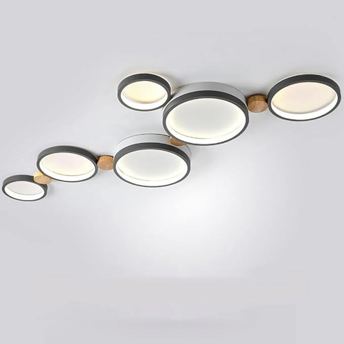 6-Lights LED Ceiling Light Fixture,Modern 42 Inch Ceiling Lights Flush Mount Wooden 40W Dimmable Chandelier for Living Room Bedroom Kitchen,3000K/4000K/6000K Temperatures Selectable Grey