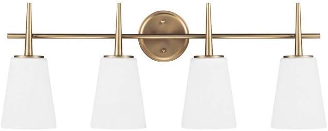 Generation Lighting 4440404-848 Driscoll Four Light Bathroom Light or Wall Light With Cased Opal Etched Glass, Satin Bronze Finish, 4-Light, cETL Listed, Safety Rated for Wet Locations