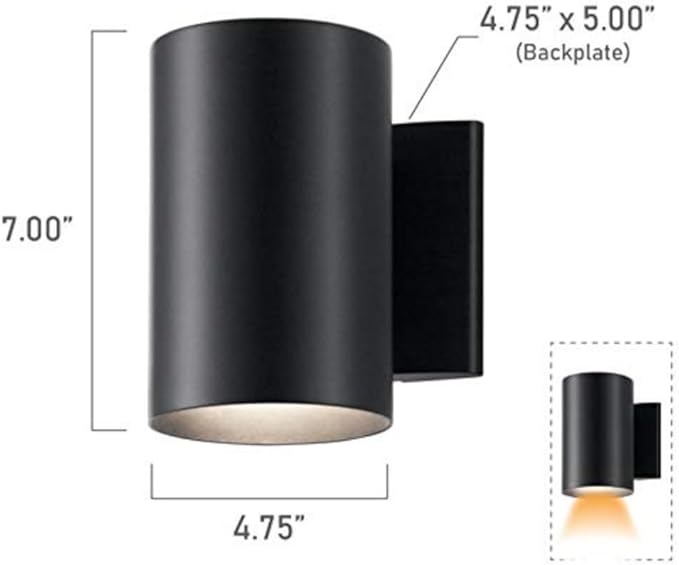 Kichler Cylinders 7" Outdoor Wall Sconce in a Black, 1-Light Exterior Wall Light, Cylinder Fixture, (7" H x 5" W), 9234BK