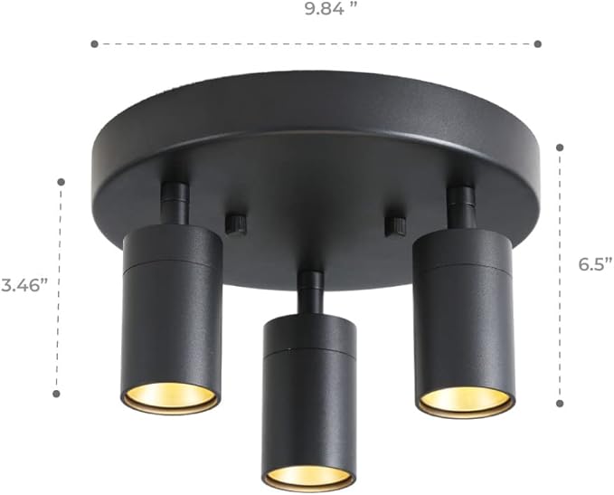 Shura - Round 3-Light Black Integrated LED Ceiling Light w/ Rotatable Heads, Adjustable Flush Mount Ceiling Light, 3000K, 1365 Lumens