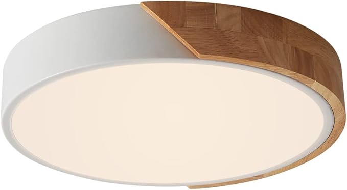 LED Ceiling Lights, 12 Inch Modern Flush Mount Lighting Fixture,Round Shaped Wood Ceiling Lighting,White,30W,4000K Nautral Light