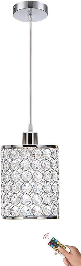 Battery Operated Pendant Lights with Remote 1 Pack, Rechargeable Pendant Light Not Hardwired,Crystal Glass Chandelier Cordless Ceiling Hanging Lamp for Kitchen Island Dining Room Table