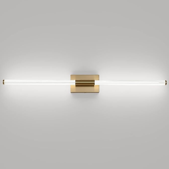 Modern LED Vanity Light, 360° Full Lighting Bathroom Light Fixture Over Mirror, 32W 5500K Cool White, Hardwired Wall Sconce, 40 Inch, Brass