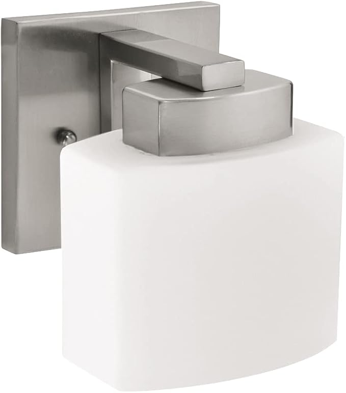 Design House Dove Creek Wall Light Sconce, Satin Nickel Finish, Frosted Glass, Dimmable, for Hallway, Bathroom, Foyer, Bedroom – Design House, 577981