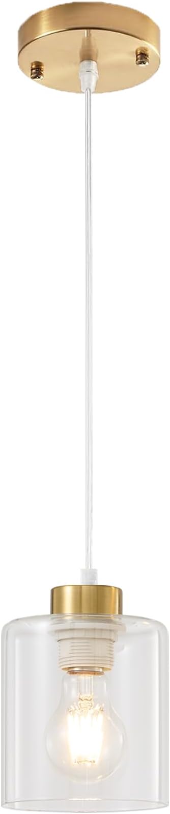 1-Light Gold Pendant Lights Kitchen Island, Modern Farmhouse Hanging Light Fixture, 39Inches Adjustable Ceiling Light for Dining Room, E26 Base, Clear Glass Shape (1 Pack)