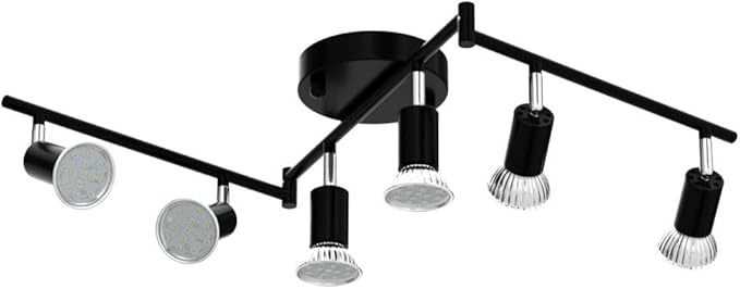 Unicozin LED 6 Light Track Lighting Kit, 46.5'' Black 6 Way Ceiling Spot Lighting, Flexibly Rotatable Head, Track Light Included 6 x LED GU10 Bulb (4W, Daylight White 5000K, 400LM)