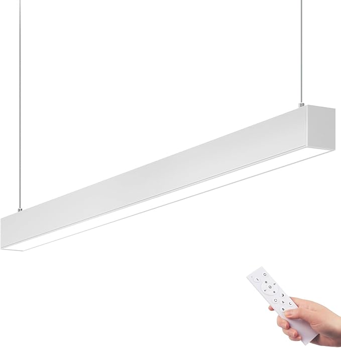 Barrina 5568 Remote Series 4FT LED Linear Light, 2nd-Generation, 45W Seamless Connection, 3000K-6000K Color Changing, Dimmable Hanging Office Shop Light Fixture with Remote Control, White, 1 Pack