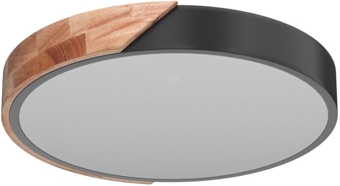 EDISLIVE Ceiling Light Dimmable 19 inch Modern Minimalist LED Round Shaped Wood & Metal & Acrylic Flush Mount Ceiling Light with Remote Control Black