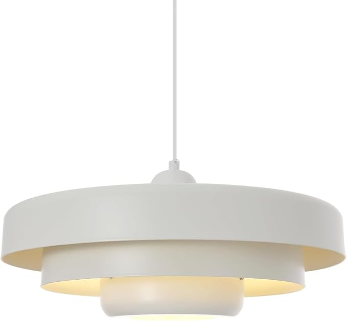 Vintage Pendant Light with White Metal Shade, 19.7" Farmhouse Ceiling Fixture for Kitchen Island, Dining Room, Living Room, 3-Tier Industrial Hanging Chandelier