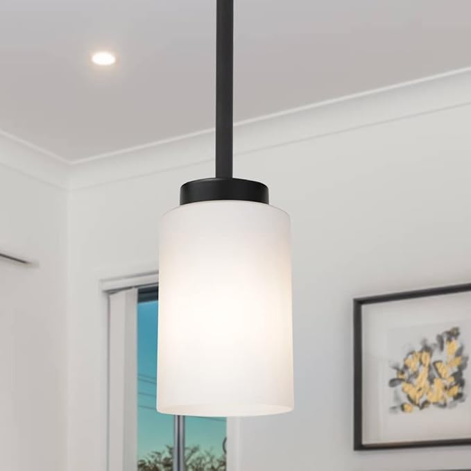TODOLUZ Black Pendant Light Fixture with Opal White Glass, Farmhouse Mini Chandelier for Kitchen Island Hallway