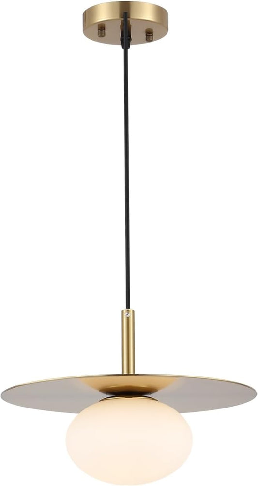 BYOLIIMA Modern Globe Pendant Lighting Milky White Glass Shade Brass Gold Farmhouse Pendant Light 11.81" Dome Industrial Mid Century Hanging Ceiling Light Fixture Kitchen Island Dinning Room Bedroom