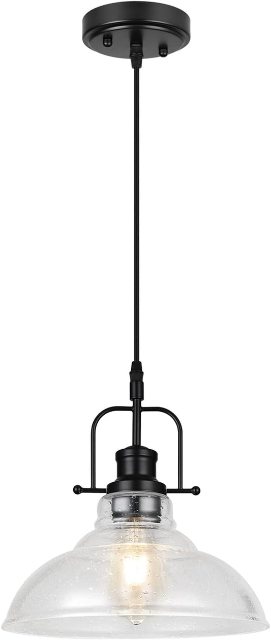 WILON Seeded Glass Pendant Lights Kitchen Island Lighting, Black Modern Farmhouse Pendant Light Fixture with E26 Base, Vintage Hanging Ceiling Lamp for Kitchen Sink Hallway Dining Room Entry Hall