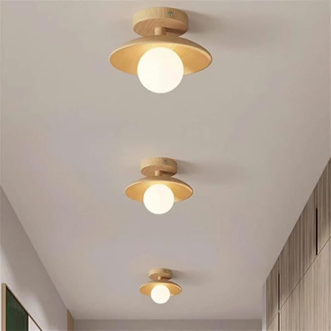 LITFAD Close to Ceiling Lamp Nordic Minimalist Wooden Small Ceiling Light Fixture for Bedroom Corridors Balconies, 11" W x 7.1" H 110V-120V