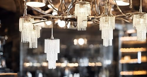 FlavorThings Modern Chrome Beaded Hanging Chandelier (W10.25 x H20”)，3 Tiers Beads Pendant Shade Gold Frame, Ceiling Chandelier Beaded Lampshade with Acrylic Jewel Droplets (H20Gold)