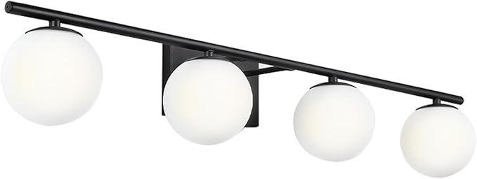 New Bathroom Vanity Light Fixtures Matte Black Milk White Globe Glass Shade 4 Lights Modern Wall Bar Sconce Over Mirror(4 lights-35.43inch)