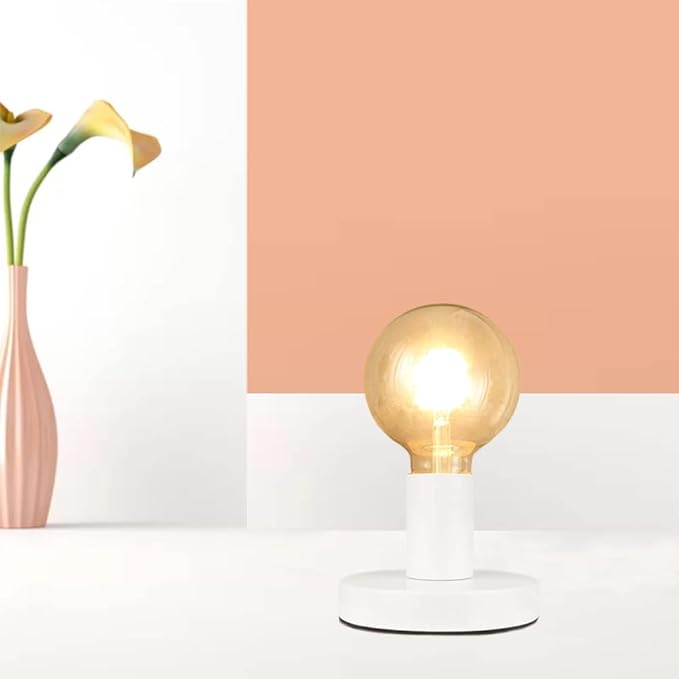 Industrial Table Lamp Base,Small Polished Metal Desktop Light Sockets Base Only,Vintage E26/E27 Edison Screw Light Bulb Holder Base,with 6ft Cord Switch Plug Bulb Base Holder（White）