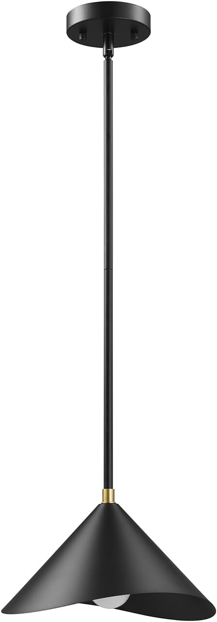 Globe Electric 1-Light Pendant Light, Matte Black Metal Shade with Brass Accent, Organic Modern Ceiling Light for Kitchen Island, Dining Room, or Living Room