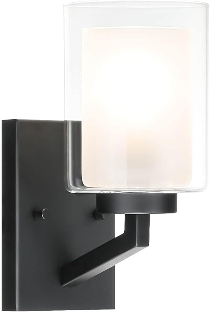 XiNBEi Lighting Black Sconces Wall Lighting 1 Light Bathroom Wall Sconce Dual Glass Wall Light Fixture for Vanity & Hallway XB-W1294-1-MB