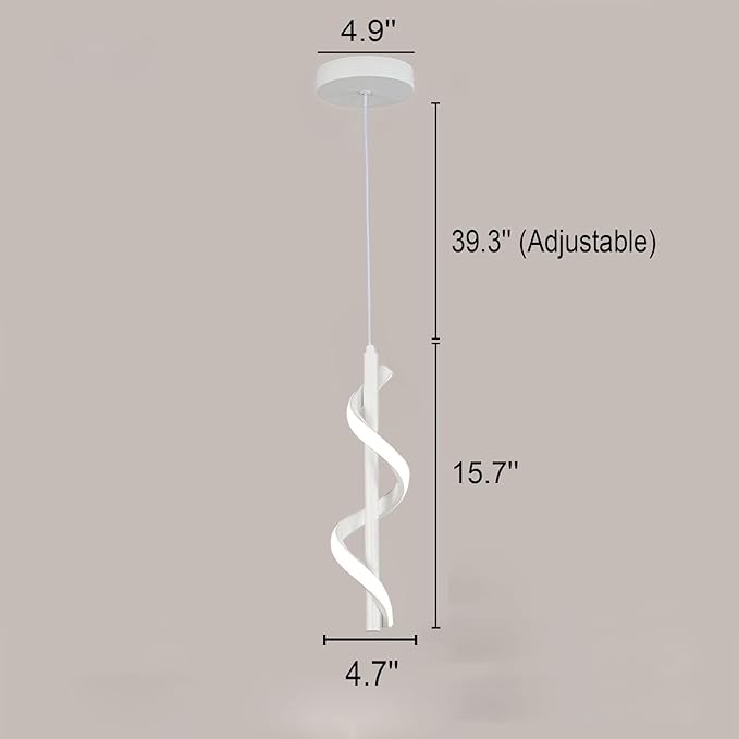 13W Modern Spiral Led Pendant Light Fixture, Cold White 5500K Minimalist Integrated LED Hanging Lamp, Adjustable Hanging Island Light Fixture For Bedroom Living room Kitchen Sink, 1 Pack (White)