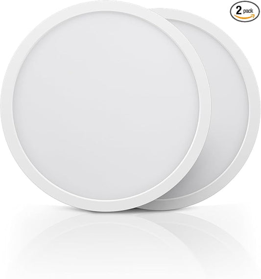 ECOELER 12inch LED Flush Mount Ceiling Light, 5CCT Selectable Round Flat Panel Light, 28W 2400Lm, Dimmable Surface Mount Lighting Fixture for Kitchen, Hallway, Laundry, ETL Listed, 2 Pack
