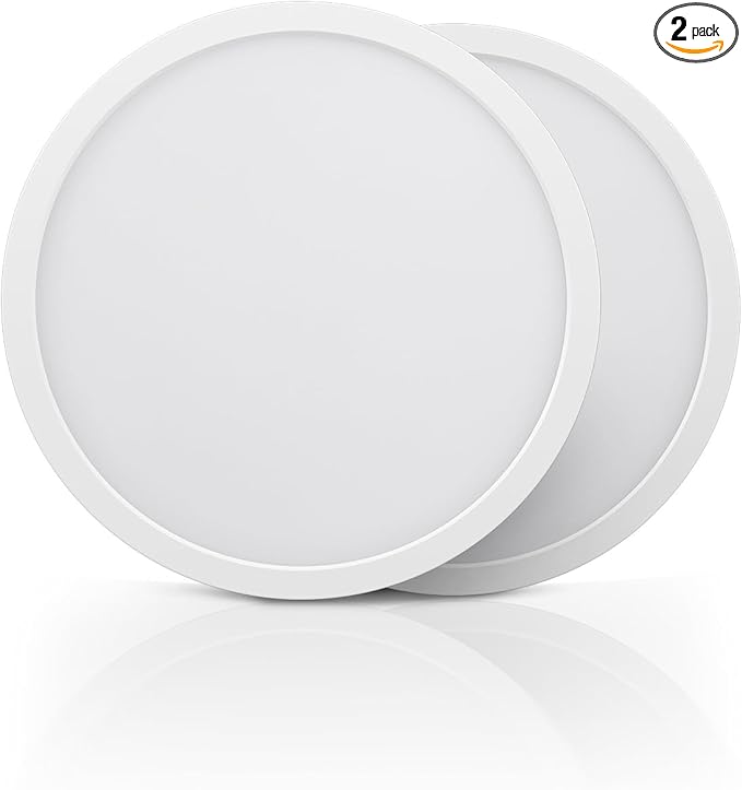 ECOELER 9 inch LED Ceiling Light Fixture, Adjustable Color Temperature (2700/3000/4000/5000/6000K), 24W 1800Lm Flush Mount Light for Kitchen, Stairwell, Porch, Basement - 2 Pack