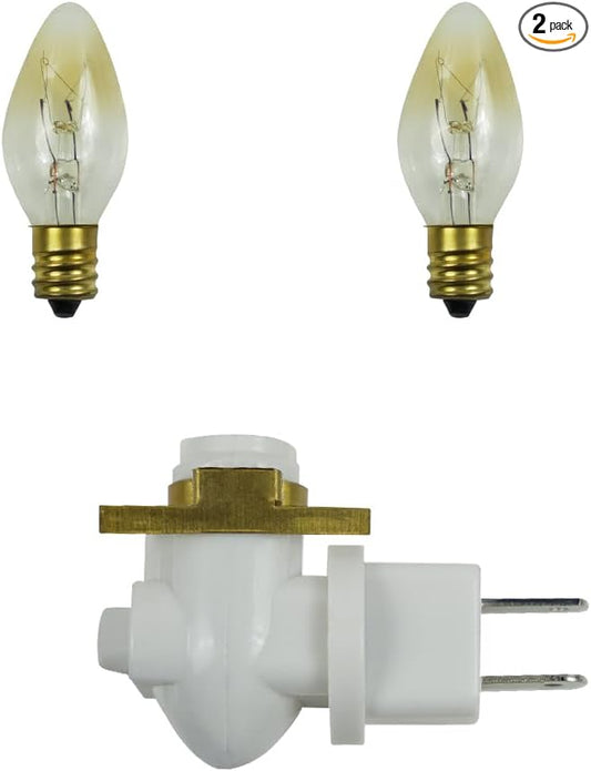 BOXCASA Night Lamp Base,360° Plug in Night Light Module Includes 2 Bulb,Warm Yellow,Great for Making Your Own DIY Decorative Night Lights,Stained Glass (Metal Clip,2 Pin Plug, White)