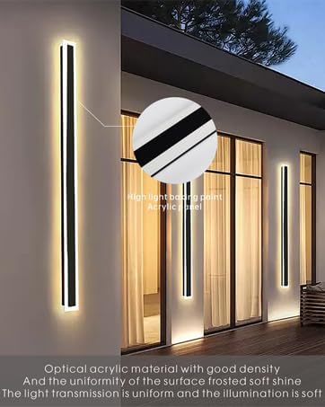 2Pack 71inch Long Outdoor Modern LED Wall Light,55W Waterproof IP65 Warm White 110V led Wall Mount Lighting Fixture Rectangular Black Wall Lights Elegant Frosted White Acrylic Anti Rust